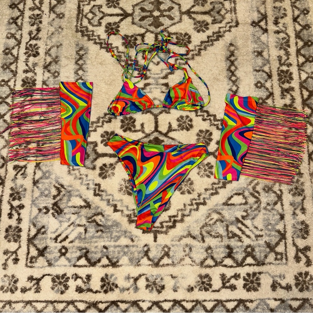 Rainbow Swirl Bikini Set rave coord set